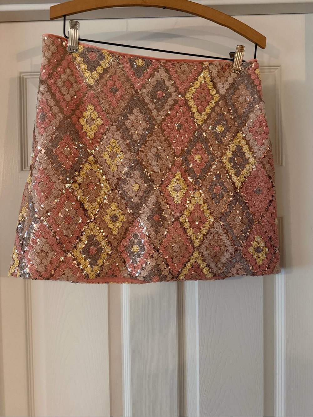 Caroline Constas Pink, Yellow and Tan Diamond Sequin Mini Skirt